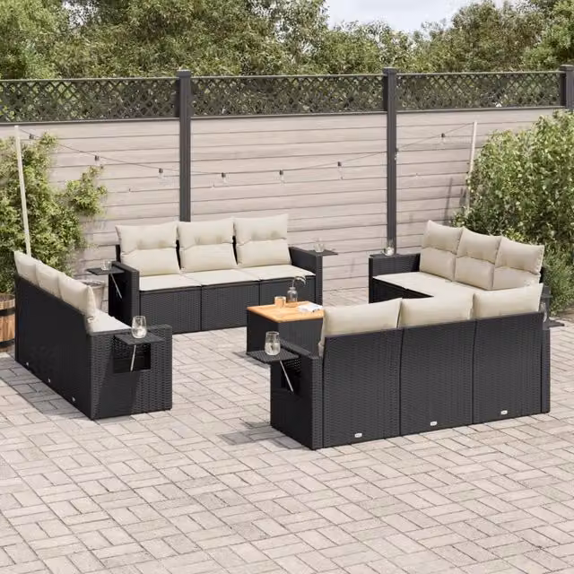 Set di Divani da Giardino VIDAXL a Forma di U in Polyrattan Nero con 13 Pezzi e Cuscini