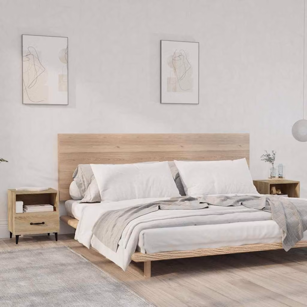 Set di 2 comodini moderni vidaXL in legno e metallo color rovere e beige