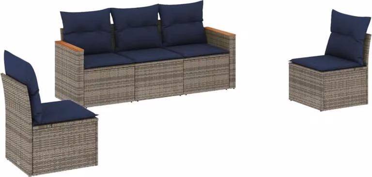 Set Divani da Giardino 5 pz con Cuscini Grigio in Polyrattan