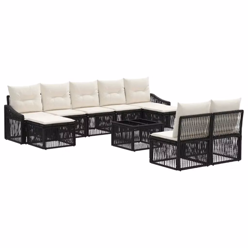 Set Divano da Giardino vidaXL a Forma a U in Polyrattan Nero con Tavolino e Ottoman, 10 Pezzi – 2