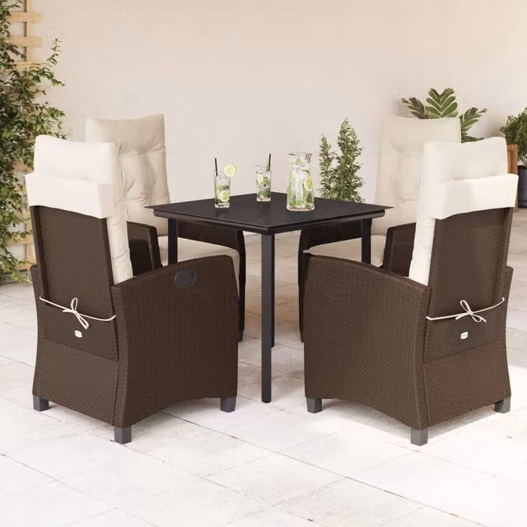 Maison Exclusive - Set da Pranzo da Giardino 5pz con Cuscini in Polyrattan Marrone