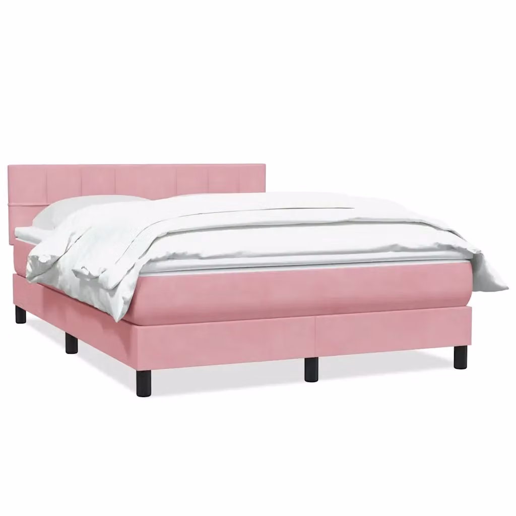 Letto con Giroletto a Molle e Materasso Ibrido vidaXL in Velluto Rosa e Bianco L: 144 cm, P: 213 cm, H: 88 cm – 2