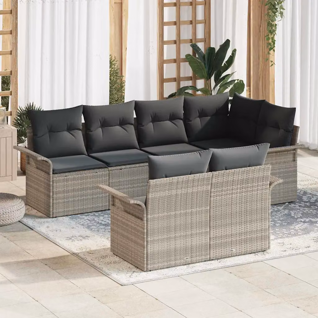 Set Divano da Giardino a L vidaXL 7 pz Grigio con Cuscini in Poliestere Resistente ai Raggi UV e Struttura in Metallo – 1