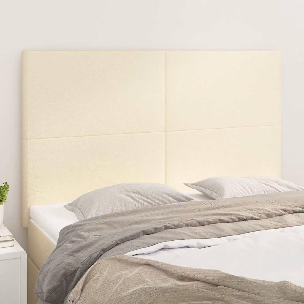 Testiera per letto vidaXL in similpelle beige con struttura in legno, L: 144 cm, P: 5 cm, H: 118/128 cm