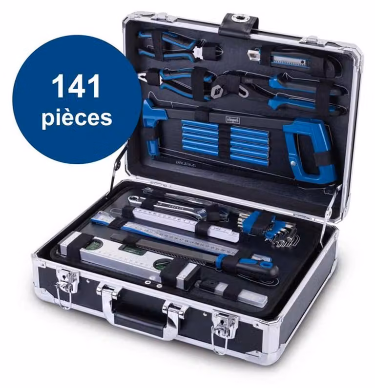 SCHEPPACH TB200: Set di attrezzi in valigetta, 141 pezzi, con utensili in cromo-vanadio, valigetta in alluminio con chiusura a chiave e impugnature ergonomiche
