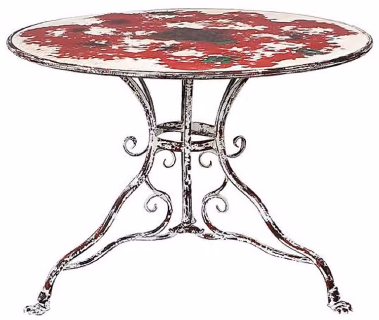 Casa Padrino Tavolo da giardino liberty bianco / rosso antico Ø 100 x h. 70 cm - Tavolo rotondo in ferro battuto - Arredo Giardino & Patio
