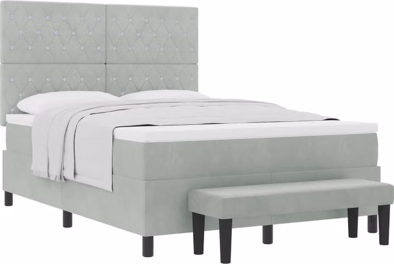 Letto a molle con testiera Grigio chiaro 200 x 160 cm Velluto