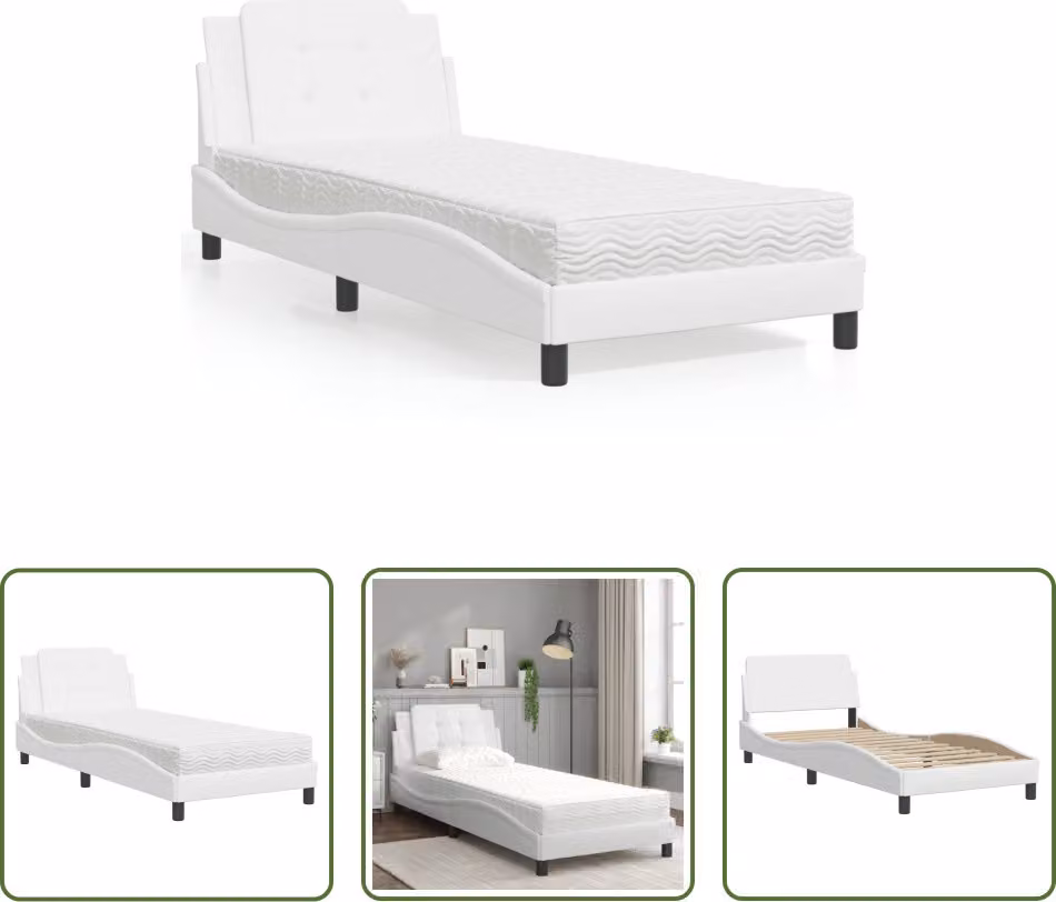 The Living Store Letto con materasso bianco 80x200 cm in ecopelle