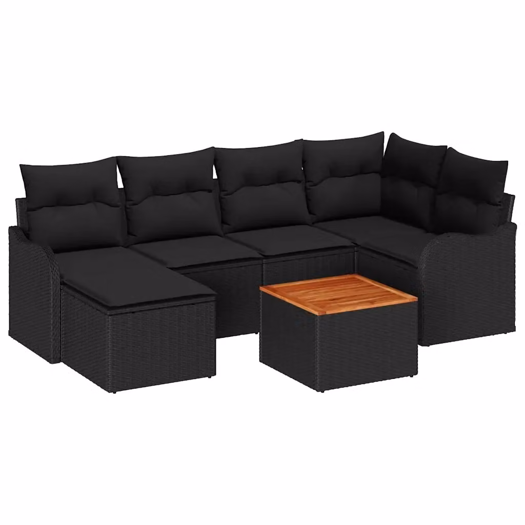Set Divano da Giardino vidaXL 7 Pezzi Nero con Cuscini e Contenitore per Archiviazione in Polyrattan e Acciaio – 2
