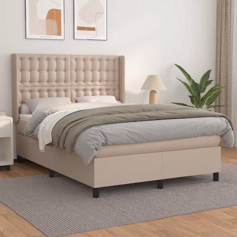 vidaXL Giroletto a Molle con Materasso in Similpelle Colore Cappuccino L/P/H: 140 x 190 x 128 cm