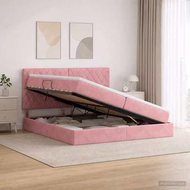 Letto con contenitore vidaXL in velluto rosa con base a sollevamento L/P/H: 204 x 200 x 140 cm – 1