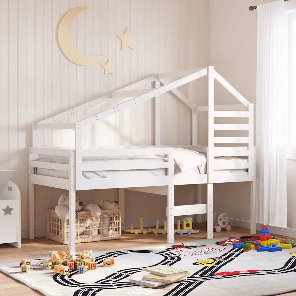 vidaXL Tetto per Letto Bambini in Legno Massello di Pino Bianco L: 198 cm, P: 97 cm, H: 113 cm