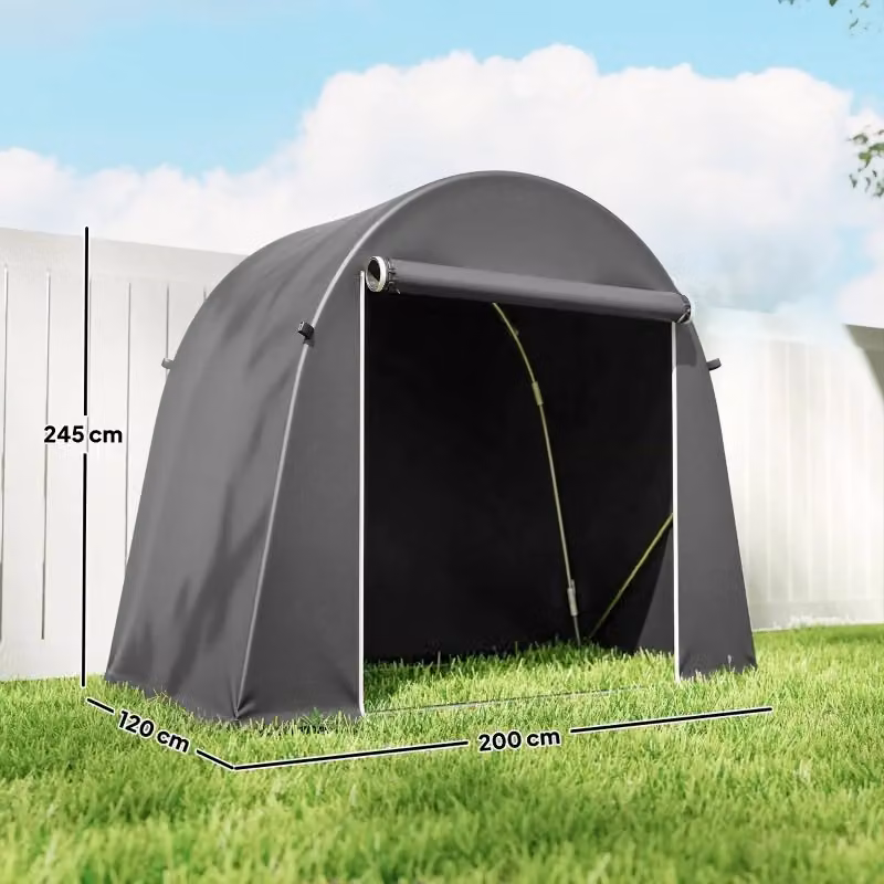 Tenda garage portatile WISHDOR per biciclette con struttura curva in acciaio zincato e copertura impermeabile grigio scuro, L: 245 cm, P: 200 cm, H: 120 cm – 2