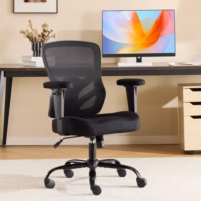 Sedia da ufficio ergonomica OKWISH in pelle nera con supporto lombare, braccioli regolabili 2D e funzione reclinabile, L: 61 cm, P: 28 cm, H: 58 cm