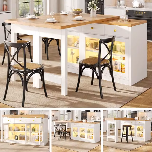 Tavolo da Cucina Allungabile con LED e Cassetti ¨C MINIMAL ¨C Bianco/Nero, 120-200 cm