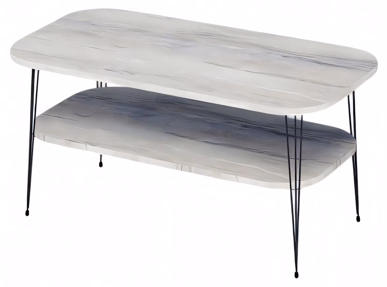 Moderner grauer Couchtisch aus Holz mit Edelstahl-Design
