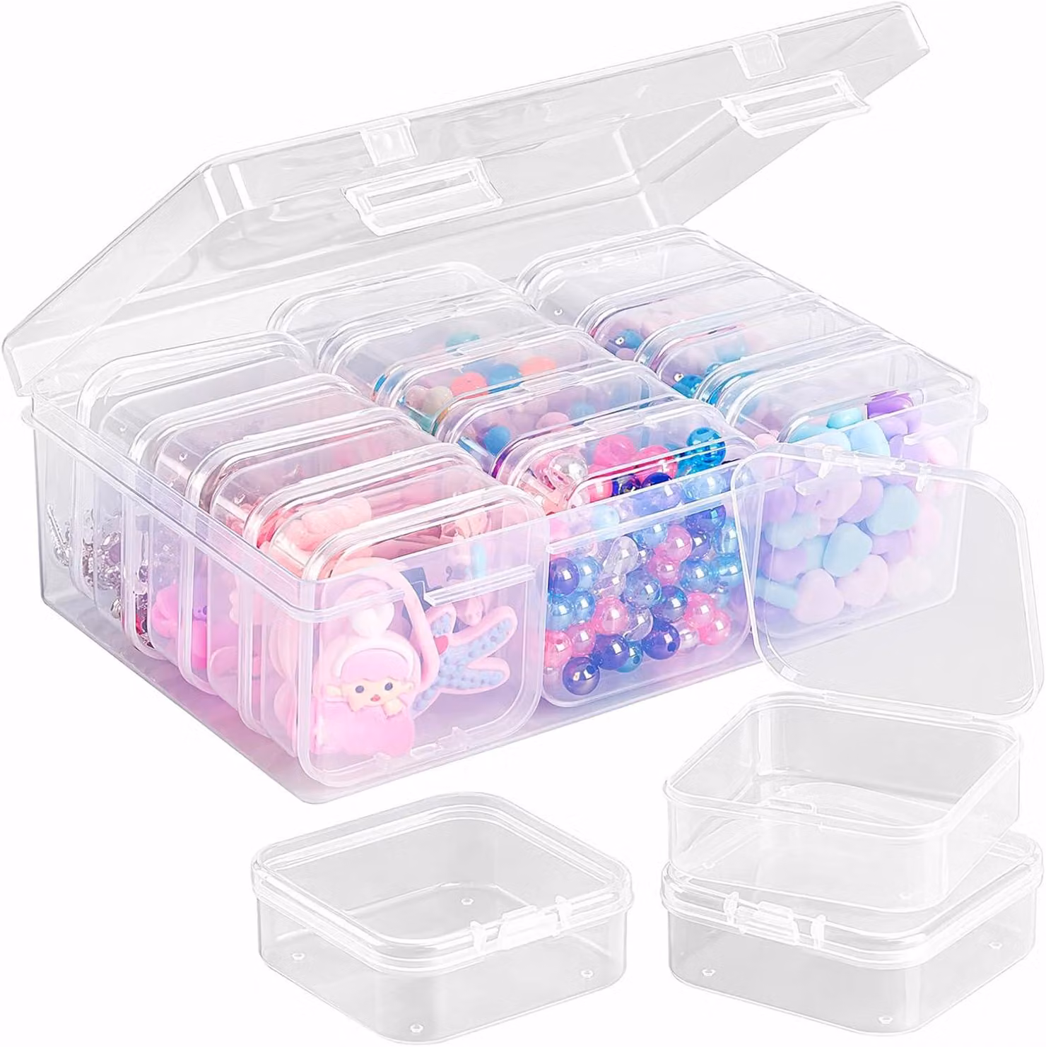 Contenitore in plastica trasparente, 2 pezzi, con 30 scomparti, dimensioni 17x11x6 cm, ideale per piccoli oggetti