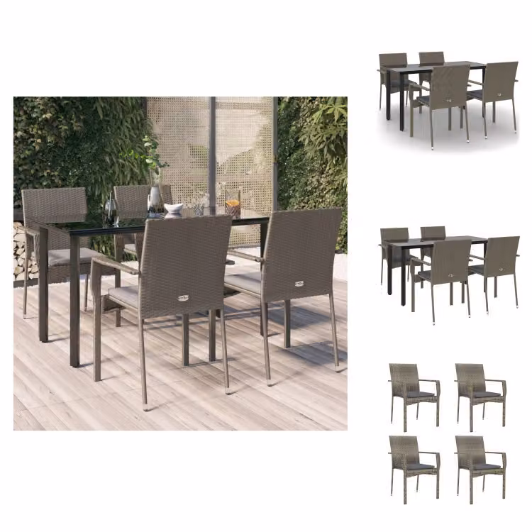 vidaXL Set da pranzo da giardino 5 pezzi con cuscini in poly rattan nero e grigio - Set di mobili da giardino