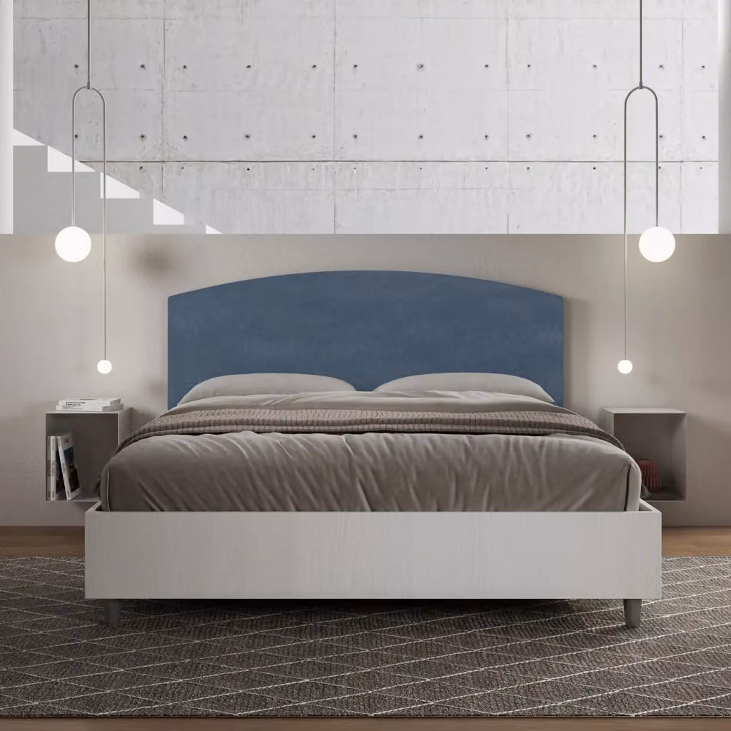 Letto Matrimoniale Giordanoshop con Contenitore a Alzata, Struttura Bianco Frassico e Testata in Microfibra, L/P: 160 x 200 cm – 2