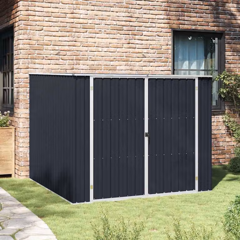 vidaXL Capanno da Giardino a Punta in Acciaio Zincato Antracite con Doppia Porta L: 195 cm, P: 198 cm, H: 159 cm
