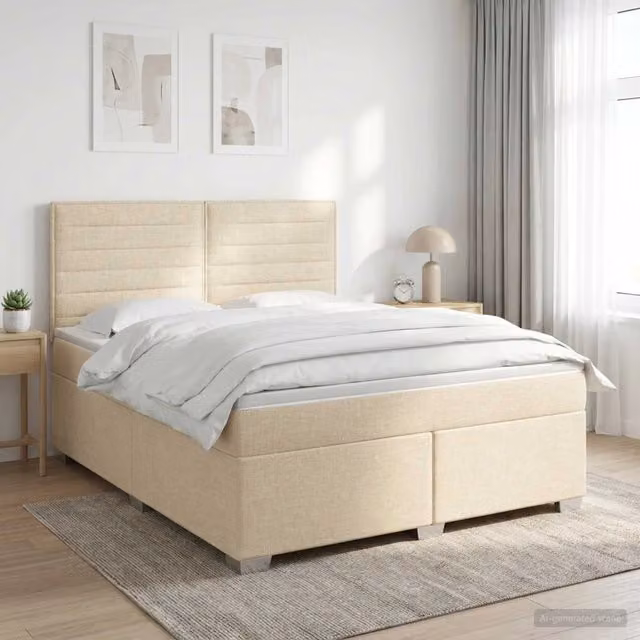 Letto box spring con materasso vidaXL in tessuto beige e bianco L/P: 140 x 200 cm – 1