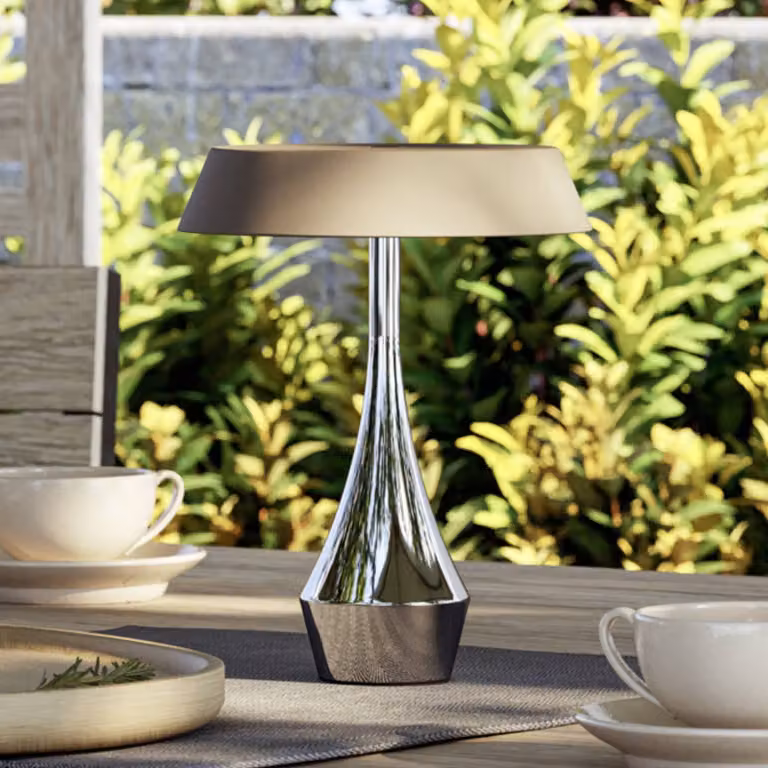 EGLO Lampada LED da tavolo a batteria TURCIO, cromata/beige, 20 cm, IP44 dimmerabile, Cromo / Argento, Soggiorno / Sala da pranzo, Metallo