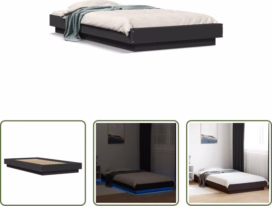 The Living Store Giroletto con LED nero 90x190 cm Materiale a base di legno