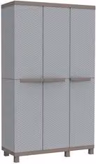 Armadio in plastica C RATTAN 102A con 3 ante battenti, Grigio e Tortora, Larghezza: 100 cm