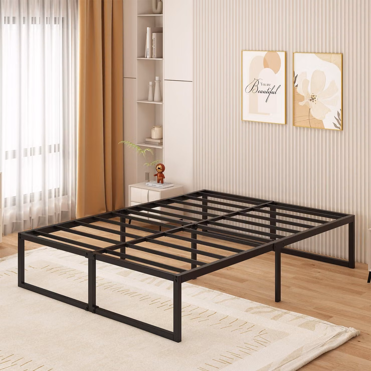 Letto a letto con struttura in metallo e spazio contenitore, dimensioni 180x200 cm, altezza 46 cm, con robusta rete a doghe, ideale per la camera da letto