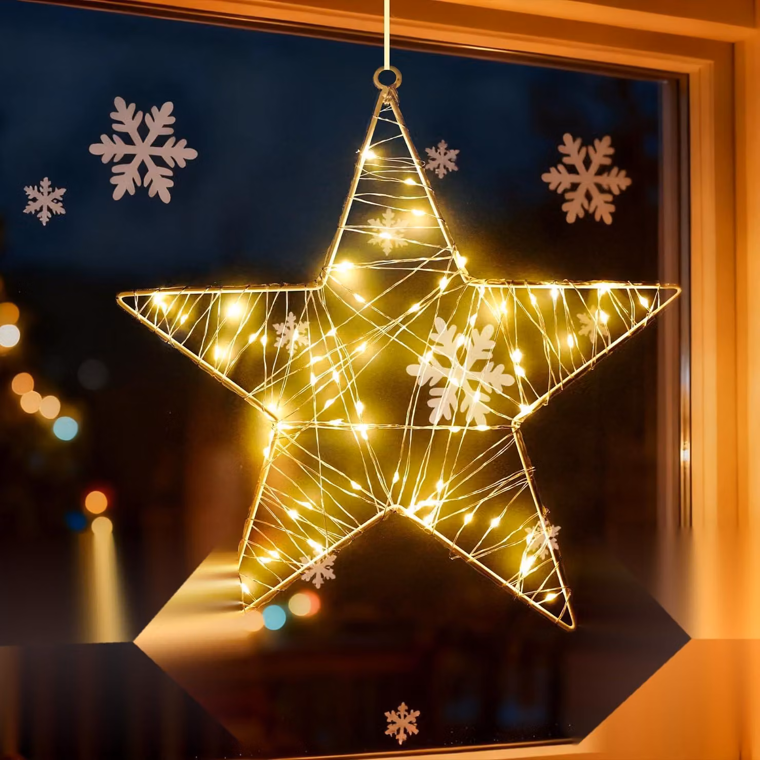 Stella di Natale con 89 LED, 50 cm, luce bianco caldo, con telecomando