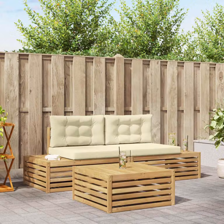 Set di 4 divani da esterno moderni vidaXL in legno di acacia laccato Bianco