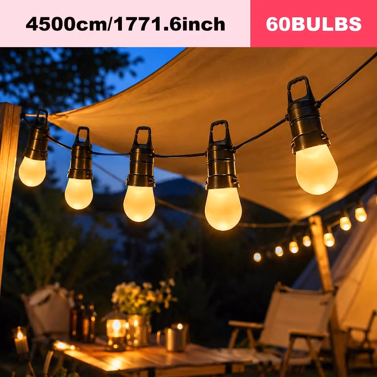 Catena luminosa a LED per esterni - Lampadine a forma di sfera - 45 metri - 60 lampadine LED - Controllo tramite app e telecomando - Intensità regolabile - Sincronizzazione con la musica - Grado di protezione IP44