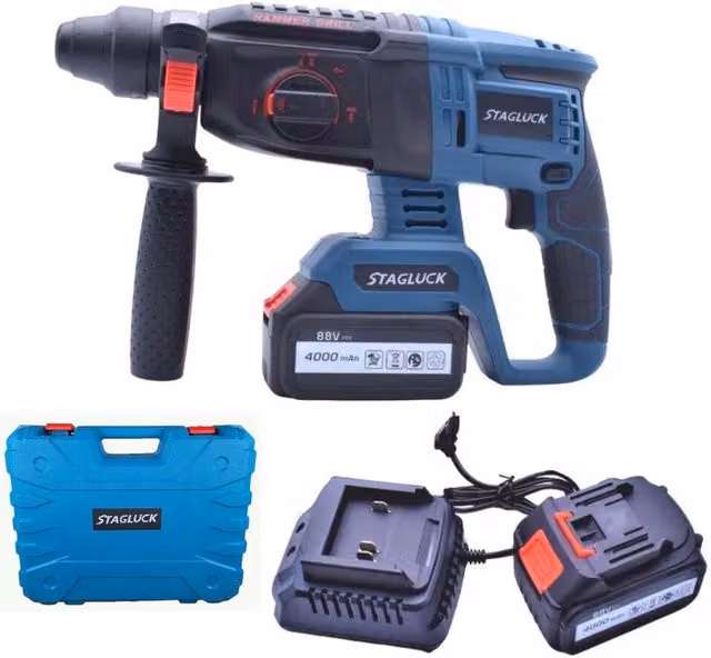 Trade Shop Trapano Scalpellatore Martello Demolitore SDS Plus con Doppia Batteria Ricaricabile 88V 4Ah Blu