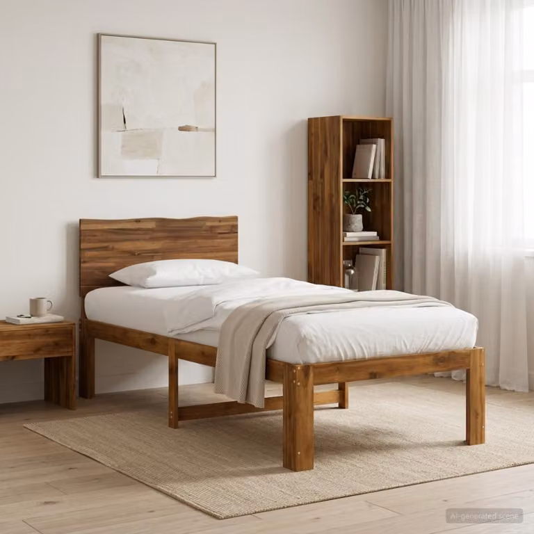 Letto Singolo con Testiera vidaXL ROSTOCK in Legno di Acacia Naturale Marrone L 90 x P 200 cm