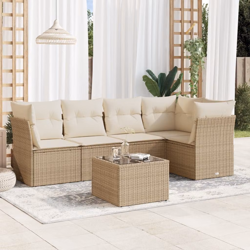 vidaXL Set Divano da Giardino 6 pz a L con Cuscini Beige in Polyrattan e Tavolino
