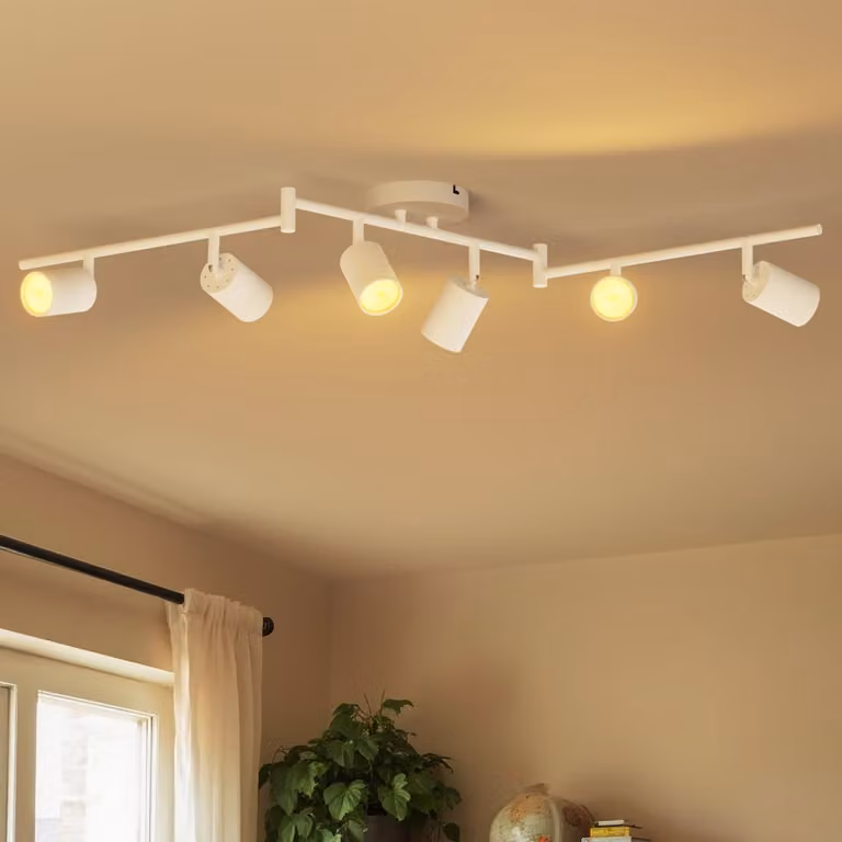 LVWIT Lampada da soffitto a LED, 6 luci, bianca, orientabile, attacco GU10, lampada da soffitto a faretti, 6 luci, design moderno, ideale per cucina, soggiorno e camera da letto (senza lampadine)