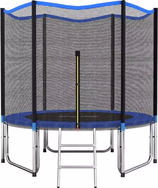 Trampolino SPORTNOW da 305 cm con rete di protezione e scaletta blu per esterni – 1