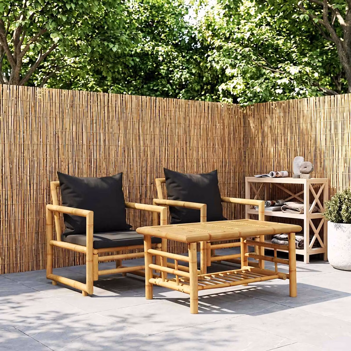 vidaXL Sedie da Giardino con Cuscini 2 pz in Bambù