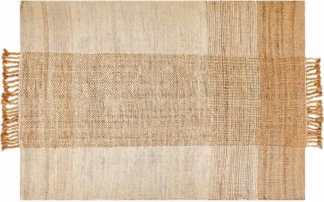 Tappeto in juta beige 140 x 200 cm con nappe motivo geometrico intrecciato a mano stile bohémien per soggiorno camera da letto