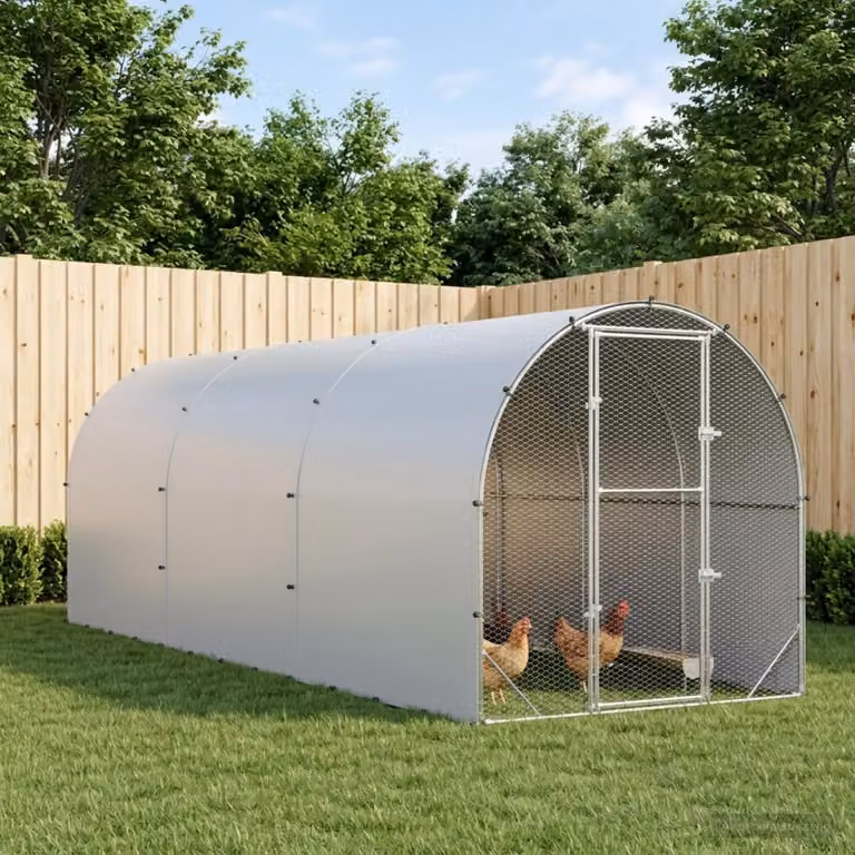 vidaXL Pollaio Argento 600 x 200 x 200 cm Acciaio zincato