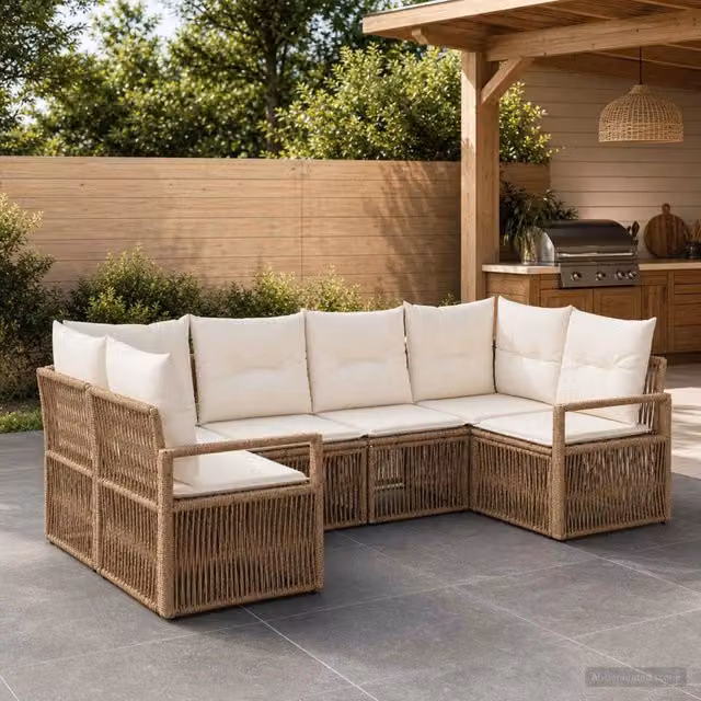 Set Divano da Giardino 6 pz 6-Numero di posti Beige polyrattan 3435810