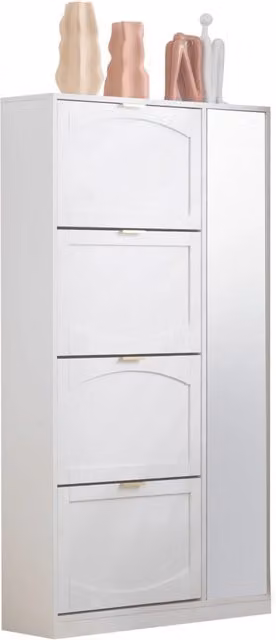 Scarpiera moderna con specchio e 4 vani per ingresso, bianca, L: 80 cm, P: 24 cm, H: 147 cm