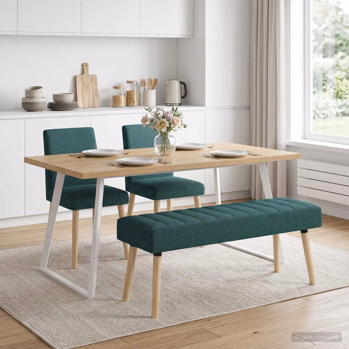 Panchina trapuntata a canale vidaXL in tessuto verde con struttura in legno di gomma L: 110 cm, P: 40 cm, H: 46 cm