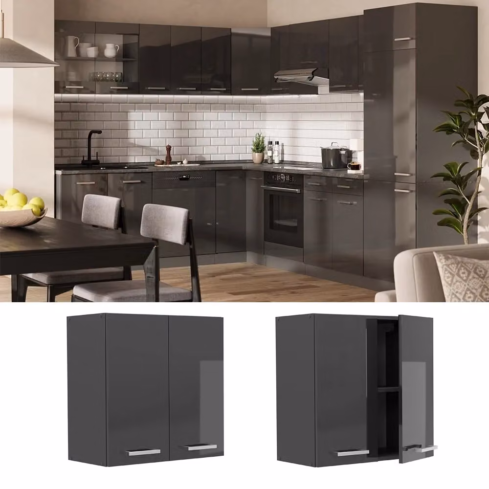 Pensile da cucina Vicco R-Line Antracite lucido con ante a battente L: 60 cm, P: 31 cm, H: 60 cm – 2