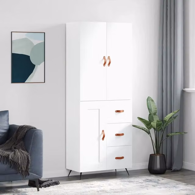 Credenza moderna bianca vidaXL in legno e metallo L: 69,5 cm, P: 34,0 cm, H: 180,0 cm