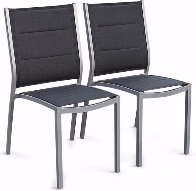 Set di 2 sedie da giardino moderne Sweeek in alluminio verniciato a polvere e textilene grigio impilabili – 1