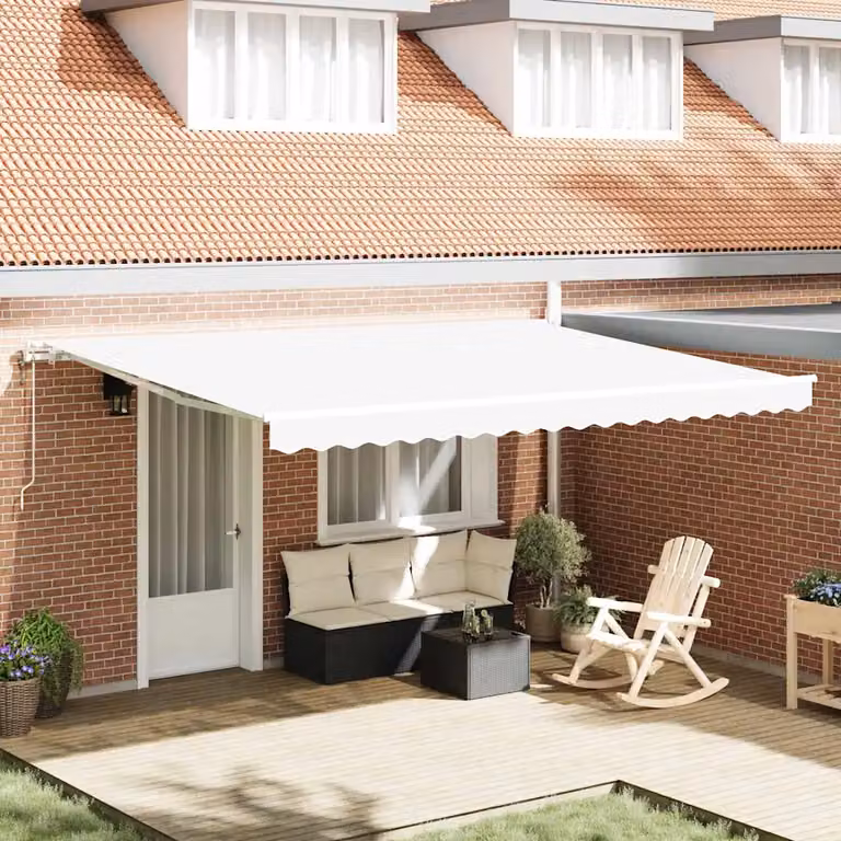 Tenda retrattile vidaXL con bracci pieghevoli in alluminio e tessuto in poliestere, colore bianco, L: 450 cm x P: 350 cm