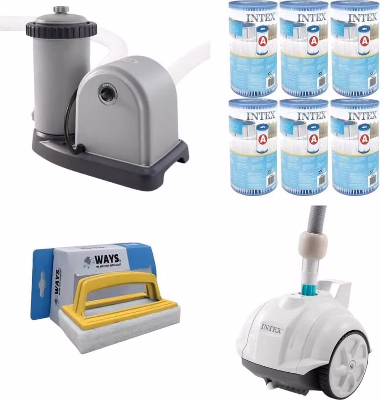 WAYS - Cura della piscina - Aspiratore per piscina ZX50 & pompa filtro 5678 L/u & 6 filtri di tipo A & spazzola WAYS per il lavaggio