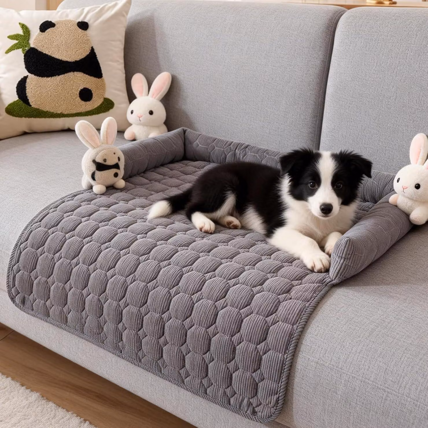Cuccia per cani, 75 x 75 cm, grigio scuro, con bordo, antiscivolo, per animali domestici