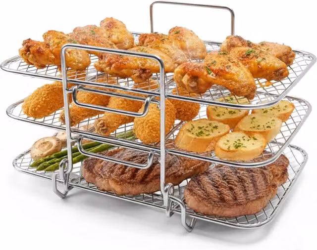 Griglia per Airfryer Avilia Home a 3 Livelli, Rotonda, in Acciaio Inox Color Argento, L/P/H: 20,0 x 11,5 x 3,0 cm